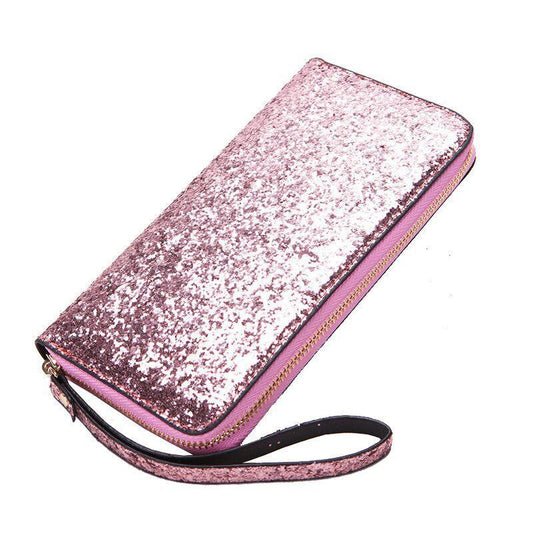 Sequin Glitter Long Coin Purse Wristlet Card Holder Bling Cash Case