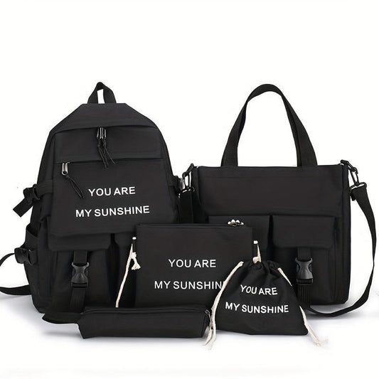 5pcs Backpack Crossbody Bag Handbag Drawstring Bag And Pen Bag Set