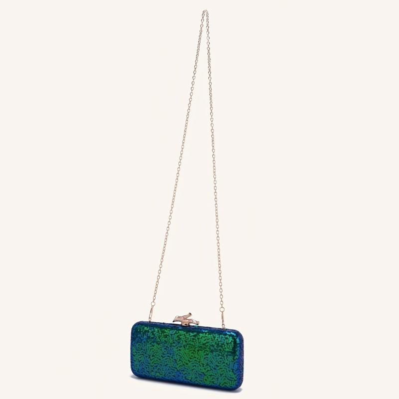 Sequin Glitter Metal Chain Handbag Elegant Cloth Frame Purse