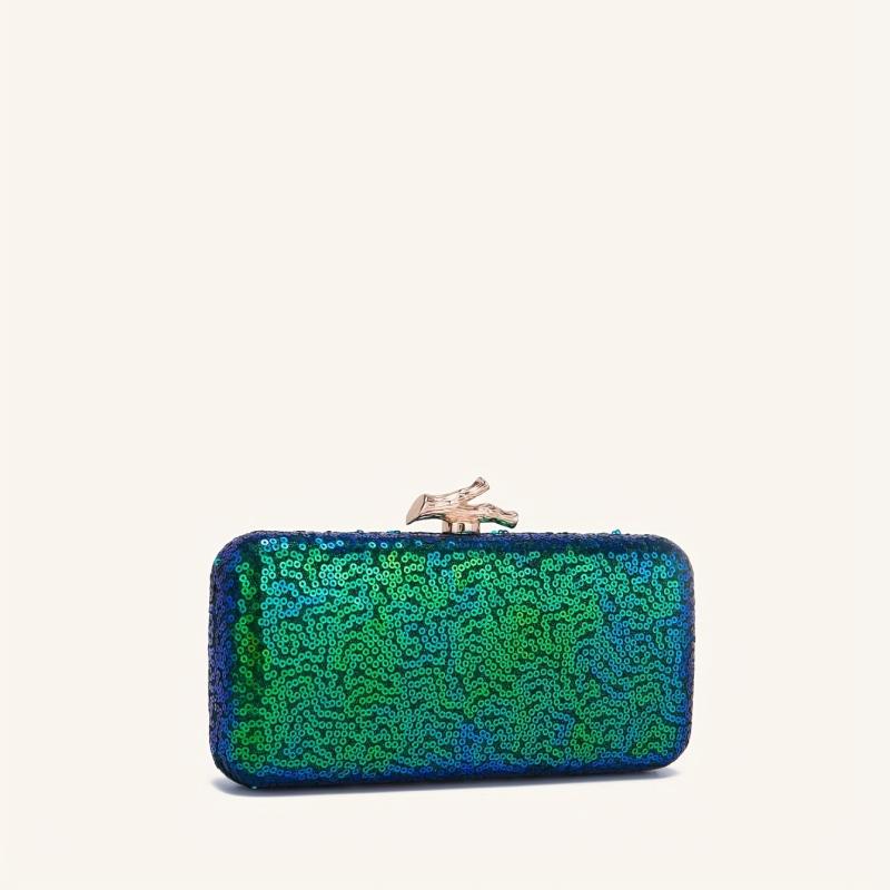 Sequin Glitter Metal Chain Handbag Elegant Cloth Frame Purse