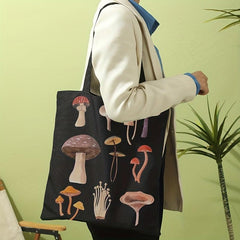 Mushroom Print Canvas Tote Bag Large Capacity Shoulder Bag