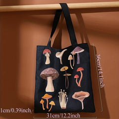 Mushroom Print Canvas Tote Bag Large Capacity Shoulder Bag
