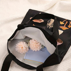 Mushroom Print Canvas Tote Bag Large Capacity Shoulder Bag