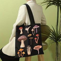 Mushroom Print Canvas Tote Bag Large Capacity Shoulder Bag