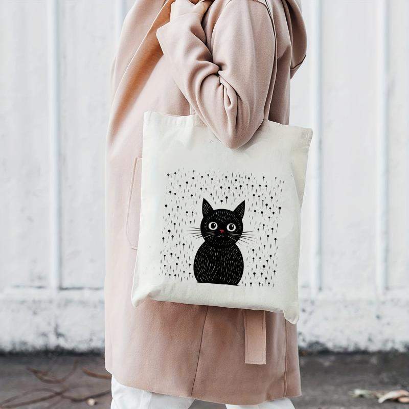 Cartoon Cat Pattern Canvas Shoulder Bag Halloween Storage Bag