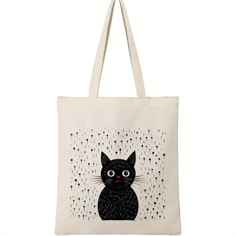 Cartoon Cat Pattern Canvas Shoulder Bag Halloween Storage Bag