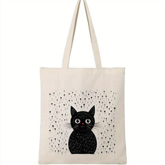 Cartoon Cat Pattern Canvas Shoulder Bag Halloween Storage Bag