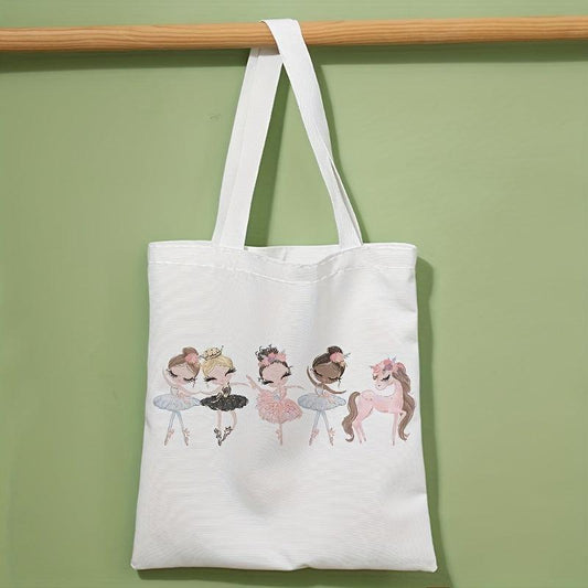 Cartoon Ballerina Girls Print Shoulder Bag Lightweight Shopper Bag