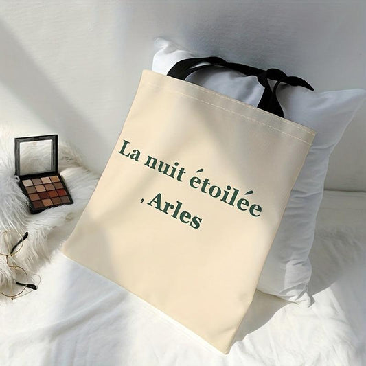 French Letters Print Canvas Tote Bag Large Capacity Shoulder Bag