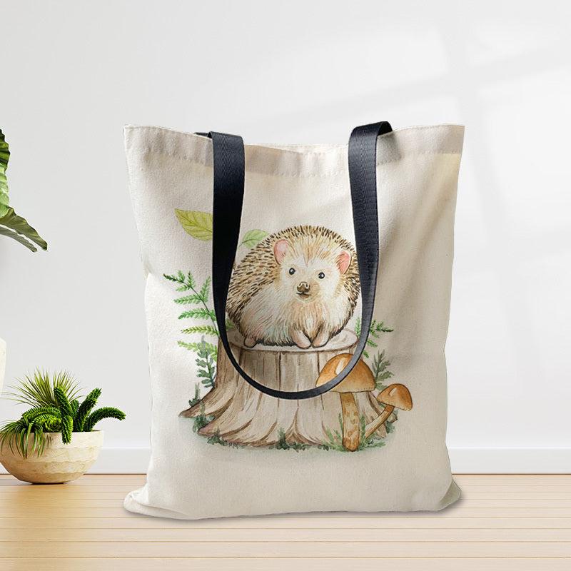 Hedgehog Pattern Canvas Tote Bag Lightweight Shoulder Casual Commuter Bag