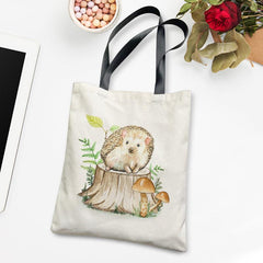 Hedgehog Pattern Canvas Tote Bag Lightweight Shoulder Casual Commuter Bag