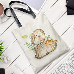 Hedgehog Pattern Canvas Tote Bag Lightweight Shoulder Casual Commuter Bag