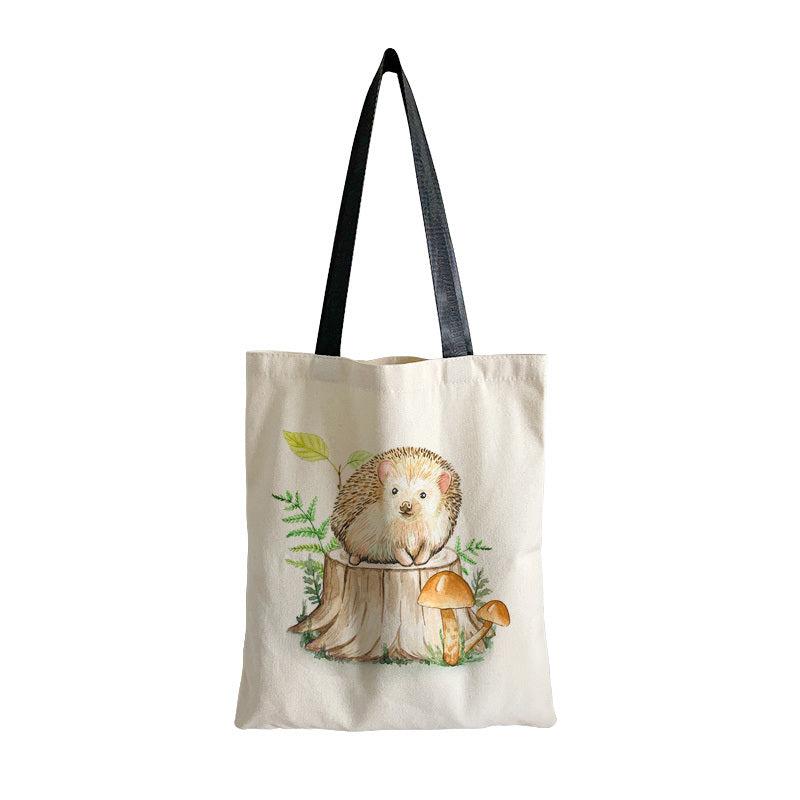 Hedgehog Pattern Canvas Tote Bag Lightweight Shoulder Casual Commuter Bag