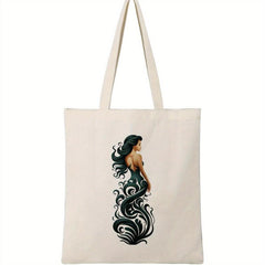 Mermaid Pattern Canvas Shoulder Bag Reusable Shopping Grocery Bag