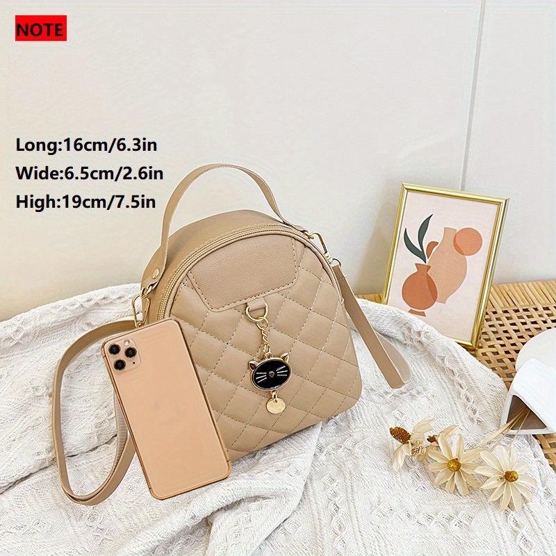 Small Rhombic Women's Backpack Adjustable Strap Pink Casual Shoulder Bag