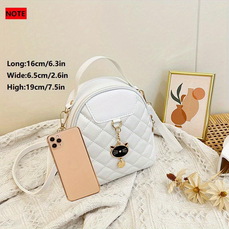 Small Rhombic Women's Backpack Adjustable Strap Pink Casual Shoulder Bag