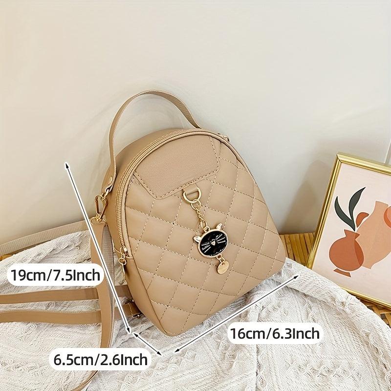 Small Rhombic Women's Backpack Adjustable Strap Pink Casual Shoulder Bag