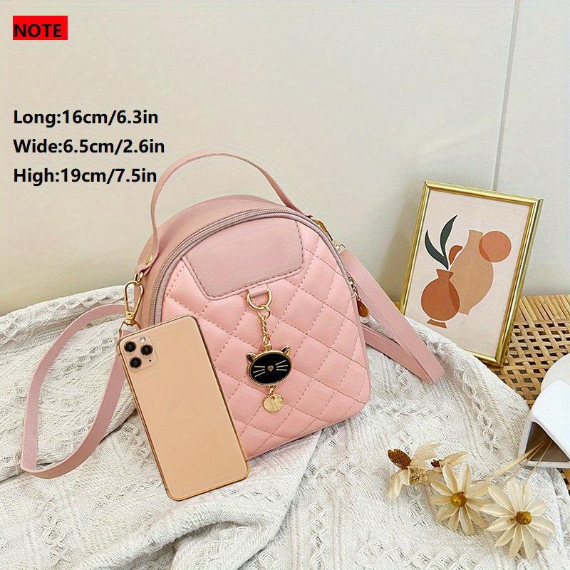 Small Rhombic Women's Backpack Adjustable Strap Pink Casual Shoulder Bag