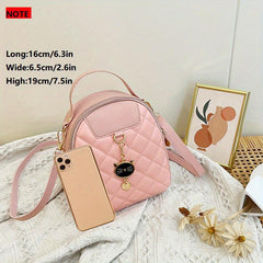 Small Rhombic Women's Backpack Adjustable Strap Pink Casual Shoulder Bag