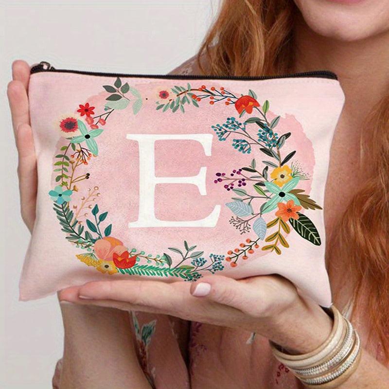 Travel Storage Bag Portable Cosmetics Bag Initials Flower Toiletry Bag