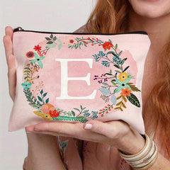 Travel Storage Bag Portable Cosmetics Bag Initials Flower Toiletry Bag
