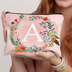 Travel Storage Bag Portable Cosmetics Bag Initials Flower Toiletry Bag