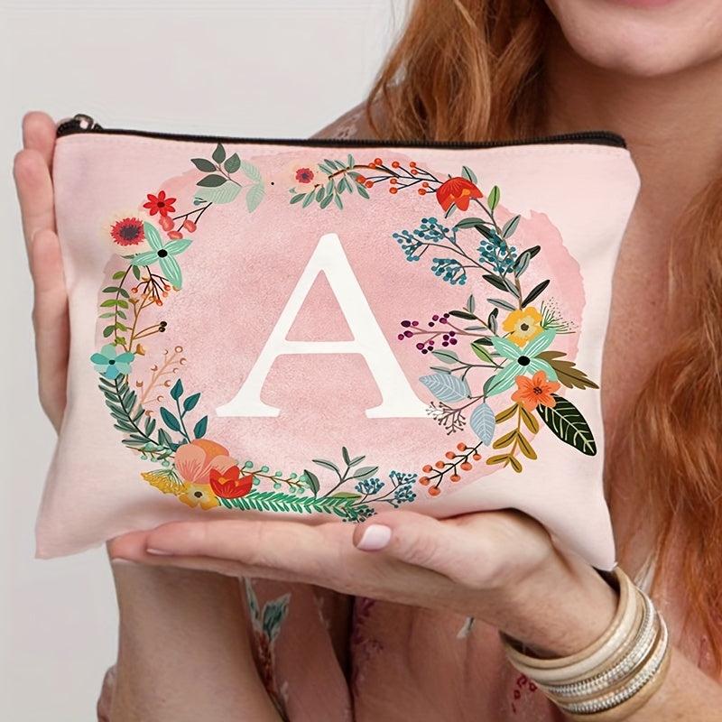 Travel Storage Bag Portable Cosmetics Bag Initials Flower Toiletry Bag