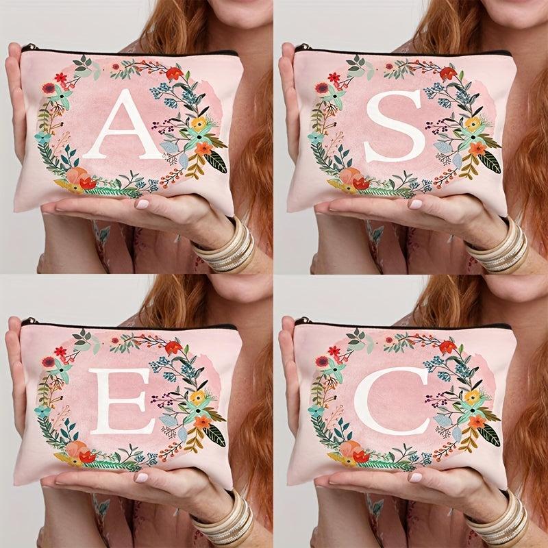 Travel Storage Bag Portable Cosmetics Bag Initials Flower Toiletry Bag