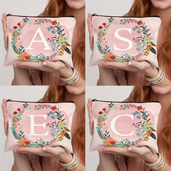 Travel Storage Bag Portable Cosmetics Bag Initials Flower Toiletry Bag