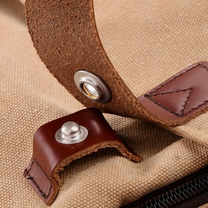 Vintage Canvas Backpack Rucksack Double Shoulder Bag Khaki Unisex