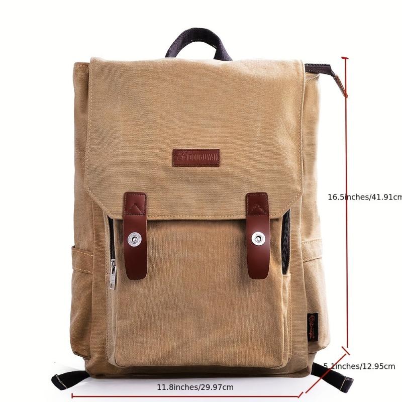 Vintage Canvas Backpack Rucksack Double Shoulder Bag Khaki Unisex