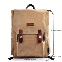 Vintage Canvas Backpack Rucksack Double Shoulder Bag Khaki Unisex
