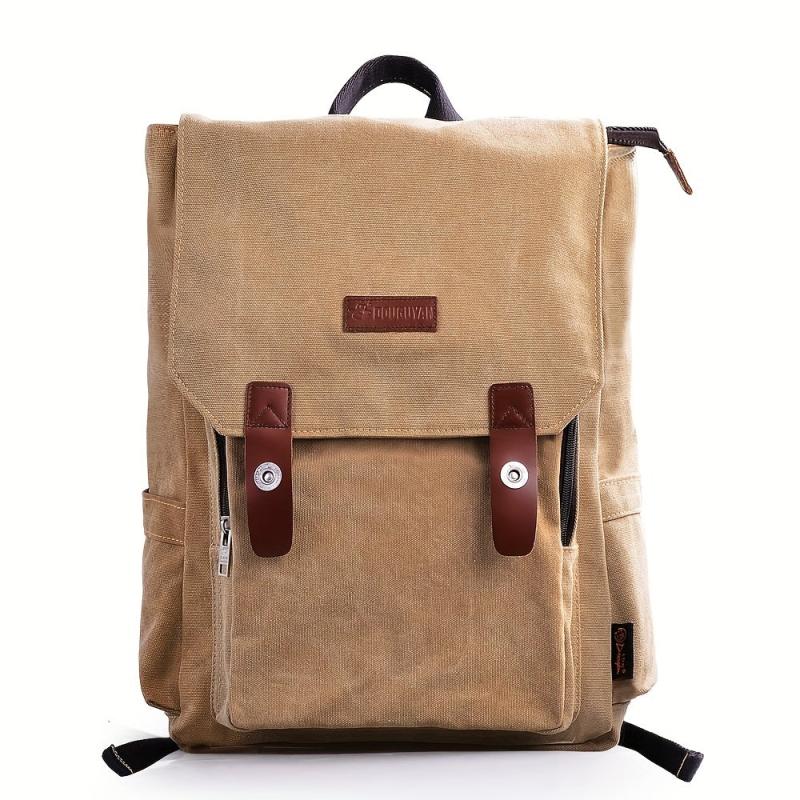Vintage Canvas Backpack Rucksack Double Shoulder Bag Khaki Unisex