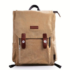 Vintage Canvas Backpack Rucksack Double Shoulder Bag Khaki Unisex