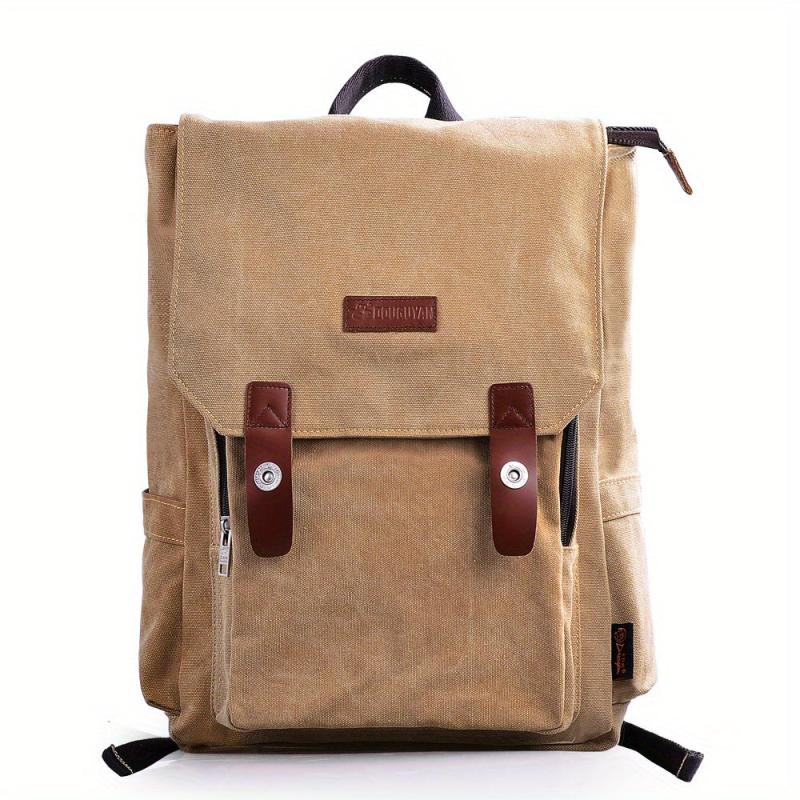 Vintage Canvas Backpack Rucksack Double Shoulder Bag Khaki Unisex