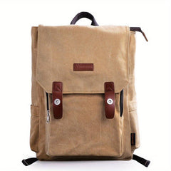 Vintage Canvas Backpack Rucksack Double Shoulder Bag Khaki Unisex