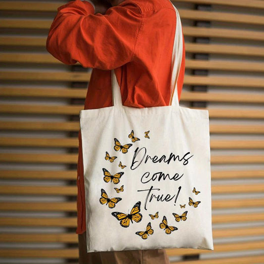 Butterfly Print Beach Tote Bag Large Capacity Canvas Shoulder Bag
