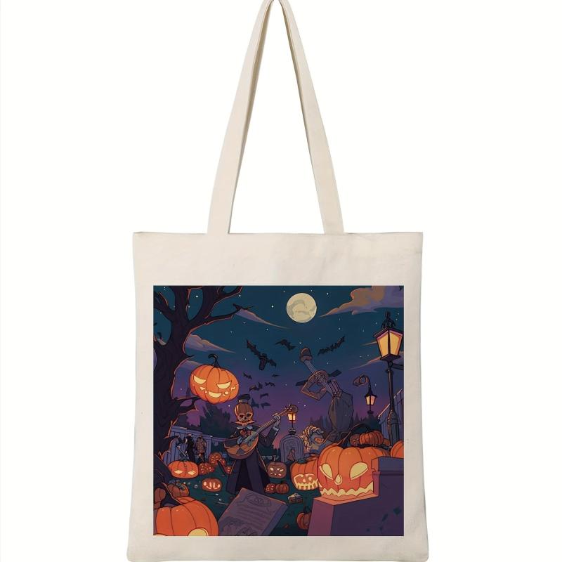 Halloween Printed Canvas Tote Bag Large Capacity Shoulder Bag