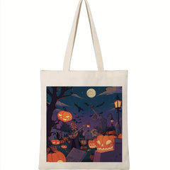 Halloween Printed Canvas Tote Bag Large Capacity Shoulder Bag