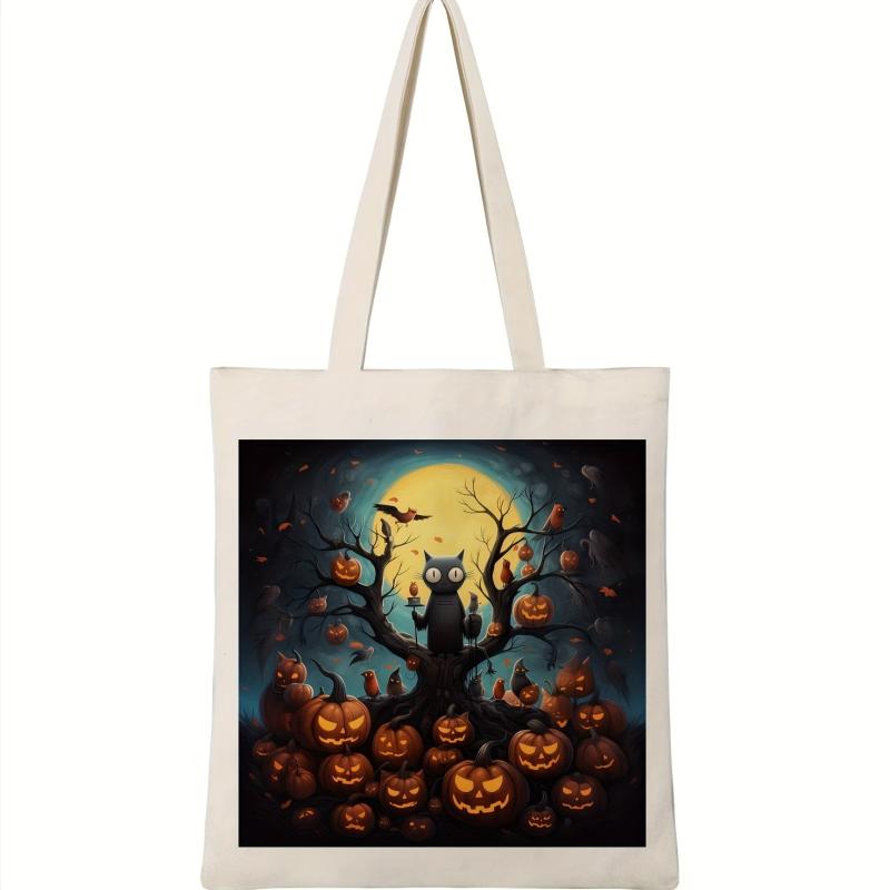 Halloween Printed Canvas Tote Bag Large Capacity Shoulder Bag