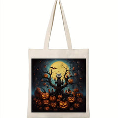 Halloween Printed Canvas Tote Bag Large Capacity Shoulder Bag