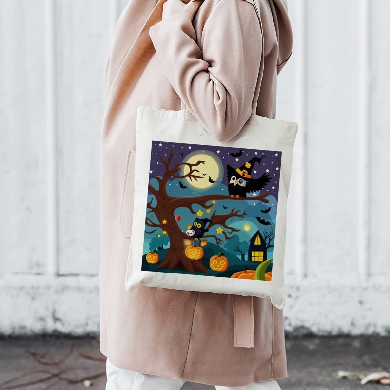 Halloween Printed Canvas Tote Bag Large Capacity Shoulder Bag