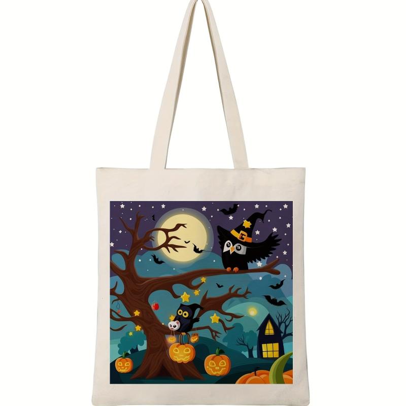 Halloween Printed Canvas Tote Bag Large Capacity Shoulder Bag