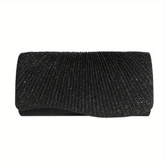 Glitter Ruched Evening Bag Flap Banquet Clutch Purse Women's Bling Handbags
