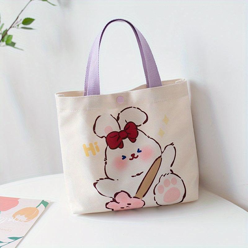 Cartoon Bunny Pattern Canvas Handbags Portable Lunch Box Bag