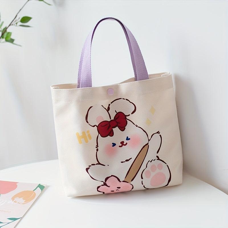 Cartoon Bunny Pattern Canvas Handbags Portable Lunch Box Bag