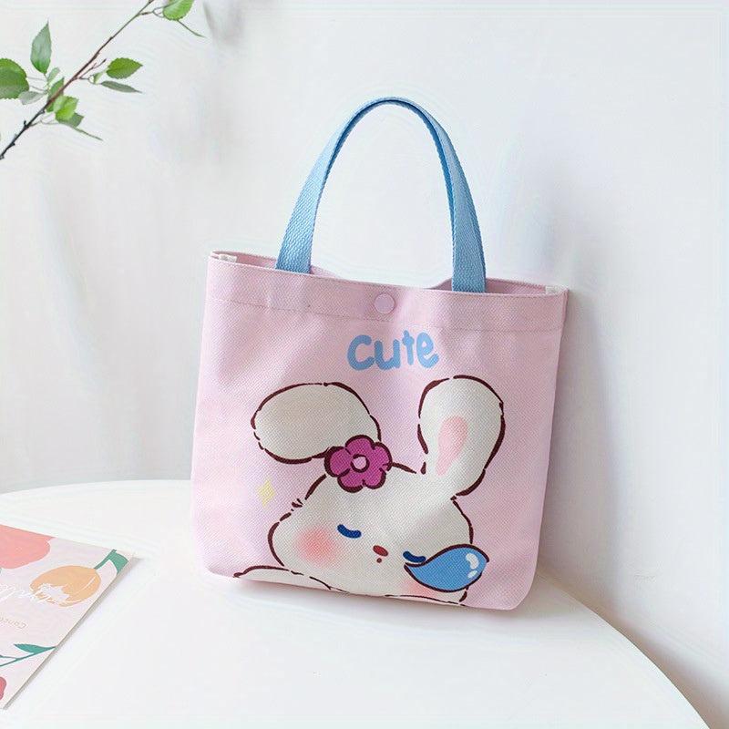 Cartoon Bunny Pattern Canvas Handbags Portable Lunch Box Bag