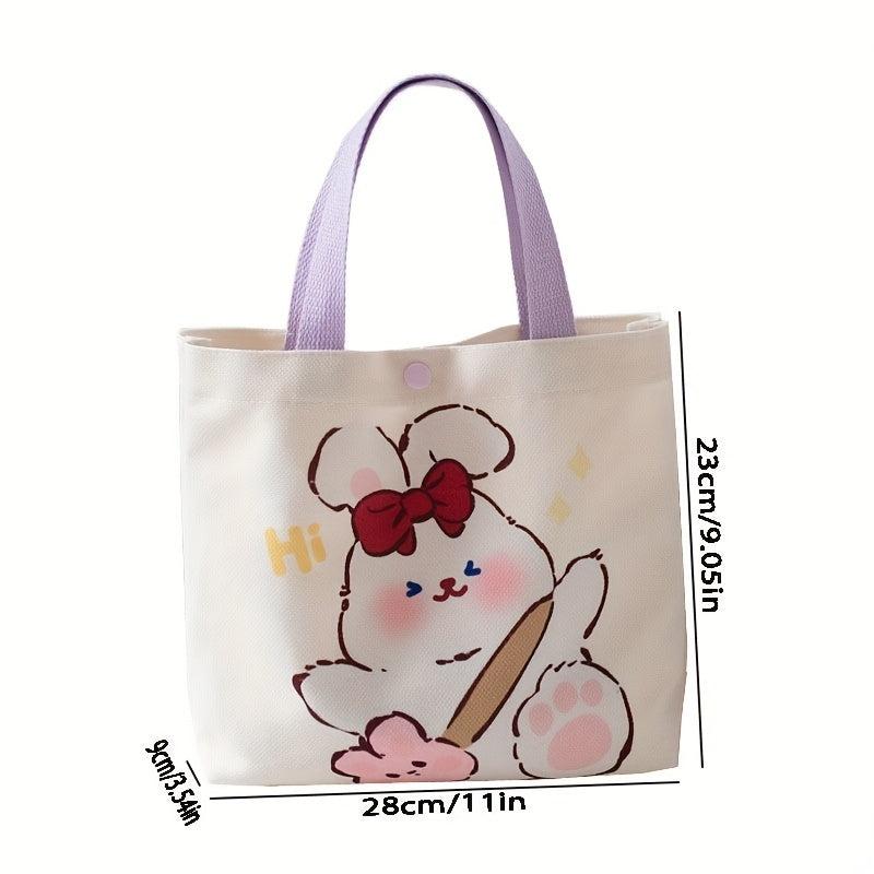 Cartoon Bunny Pattern Canvas Handbags Portable Lunch Box Bag