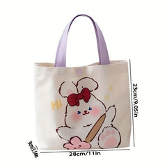 Cartoon Bunny Pattern Canvas Handbags Portable Lunch Box Bag