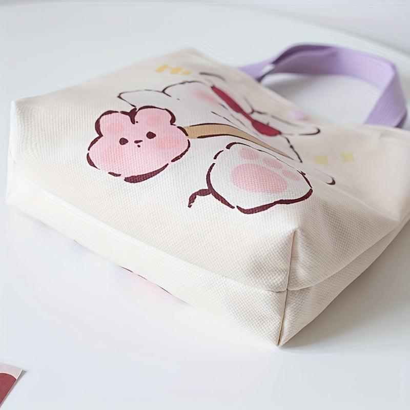 Cartoon Bunny Pattern Canvas Handbags Portable Lunch Box Bag